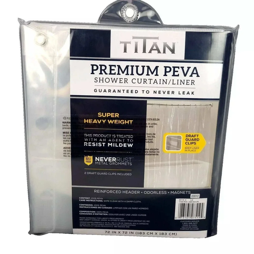 Titan‎ Shower Curtain Liner Unisex 72x72 Clear New PEVA Heavy Weight NeverRust